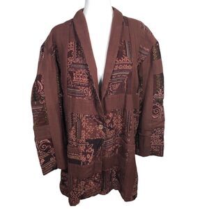 Kitavi Indonesian Textile Jacket Lined Patchwork Medium Brown Bohemian Lagenlook